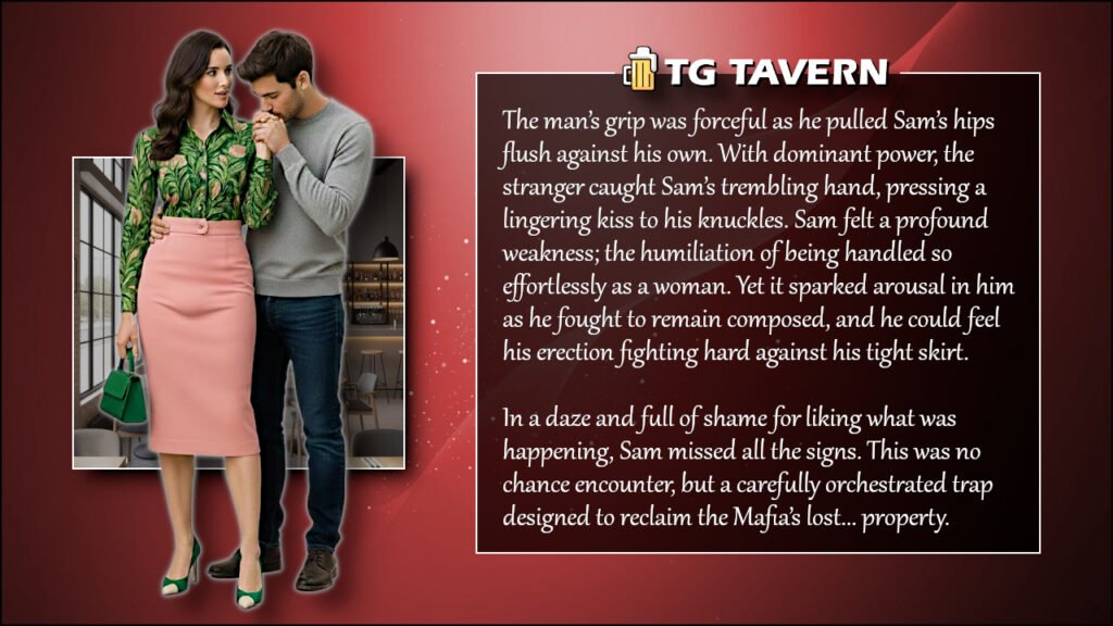 TG caption showing Sam seated in the bistro as a man openly flirts with her, her nervousness giving way to an uneasy sense of validation