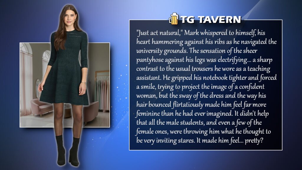 TG caption of a man transformed into the dean’s feminine doll at a university.